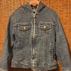 GAP Kids Denim Jacket floral lined w/hood EUC size 6 girls
